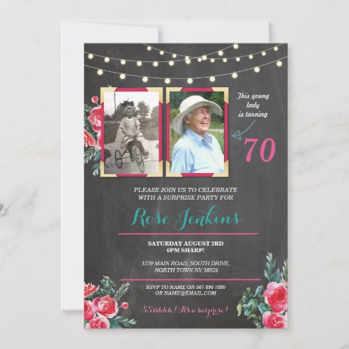 Photo Birthday 60th 70th Floral 2 Pictures Invite