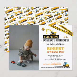 Photo Birthday Any Age Construction Dump Truck Invitation