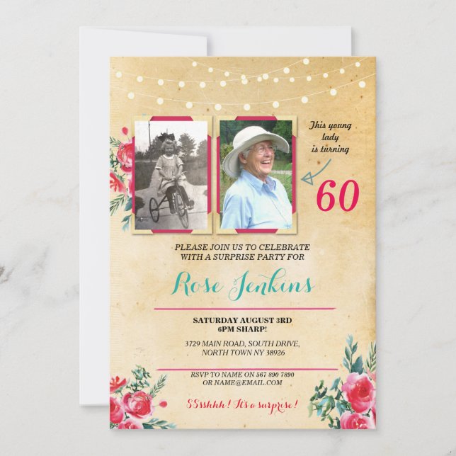 Photo Birthday Any Age Floral 2 Pictures Invite (Front)