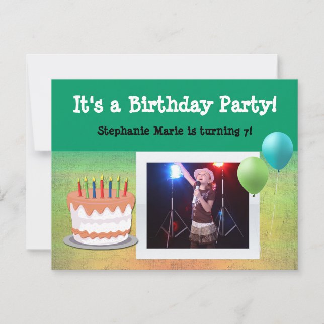 Photo Birthday Cake Custom Party Invitations (Front)