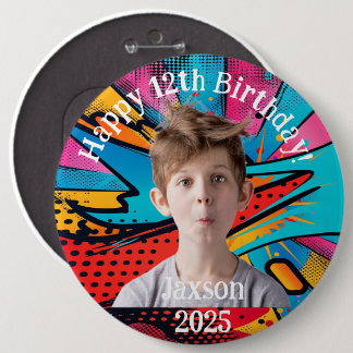 Photo Birthday Cartoon Design Colossal 6" Pin 