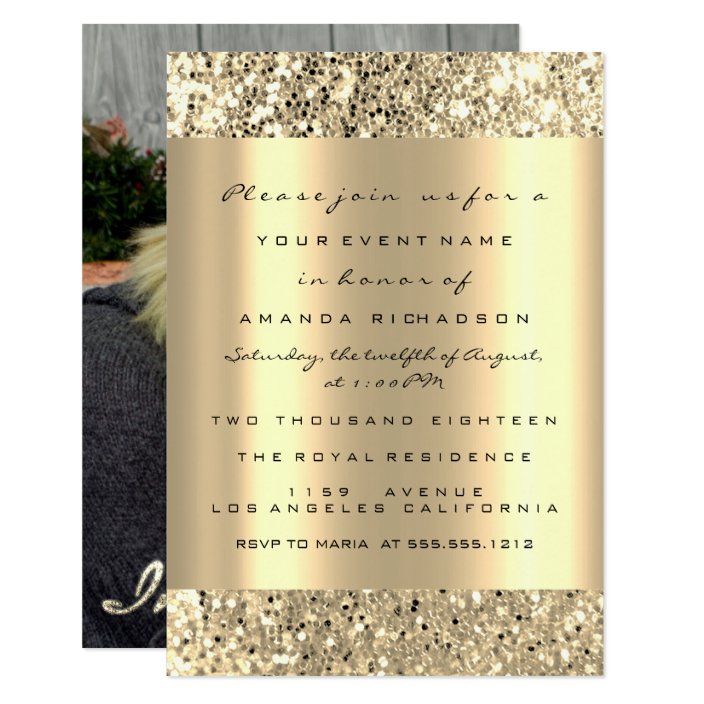 Photo Birthday Champagne Gold Spark Glitter Invitation | Zazzle.com