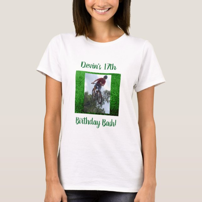 Photo birthday custom party celebration green T-Shirt (Front)