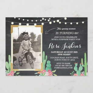 Photo Birthday Floral Cactus Wood Invitations
