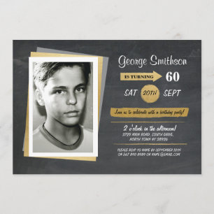 Photo Birthday Gold Chalkboard Invitations