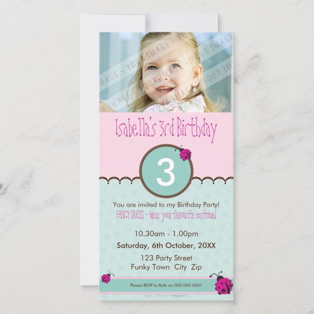 PHOTO BIRTHDAY INVITATIONS :: ladybird 2P (Front)