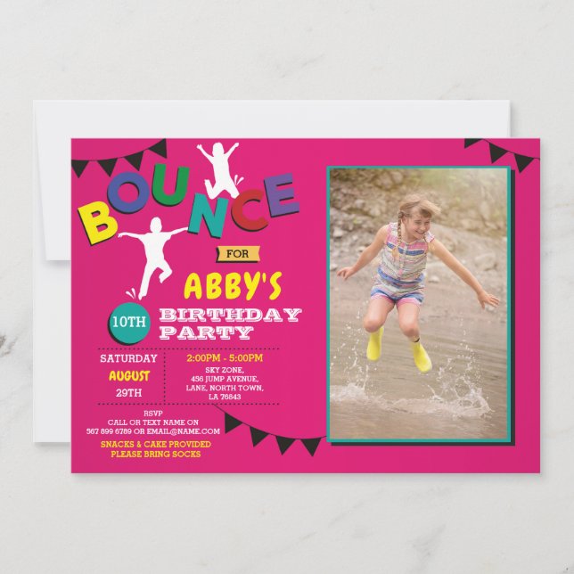 Photo Birthday Jump Bounce Party Trampoline Invitation (Front)