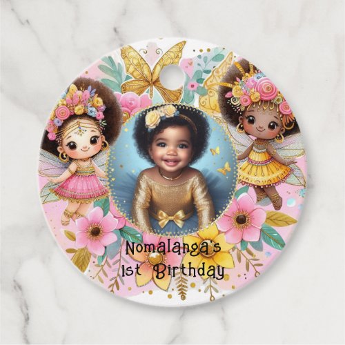 Photo Birthday Little Black Fairy African Pink Favor Tags