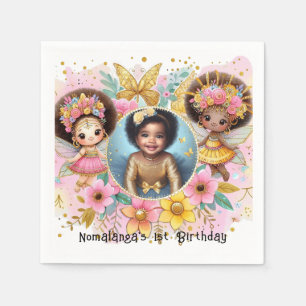 Photo Birthday Little Black Fairy African Pink Napkins