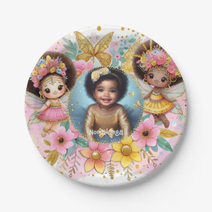 Photo Birthday Little Black Fairy African Pink Paper Plates