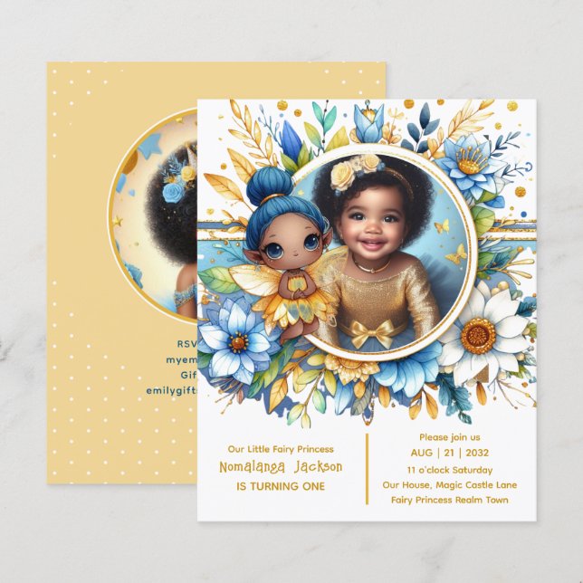 Photo Birthday Little Black Fairy African Princess (Front/Back)