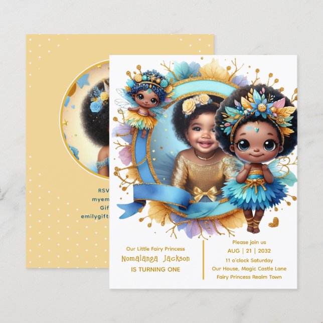 Photo Birthday Little Black Fairy African Princess (Front/Back)