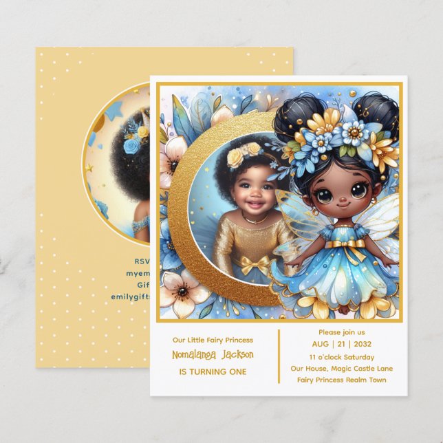 Photo Birthday Little Black Fairy African Princess (Front/Back)