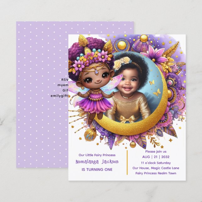 Photo Birthday Little Black Fairy African Purple (Front/Back)