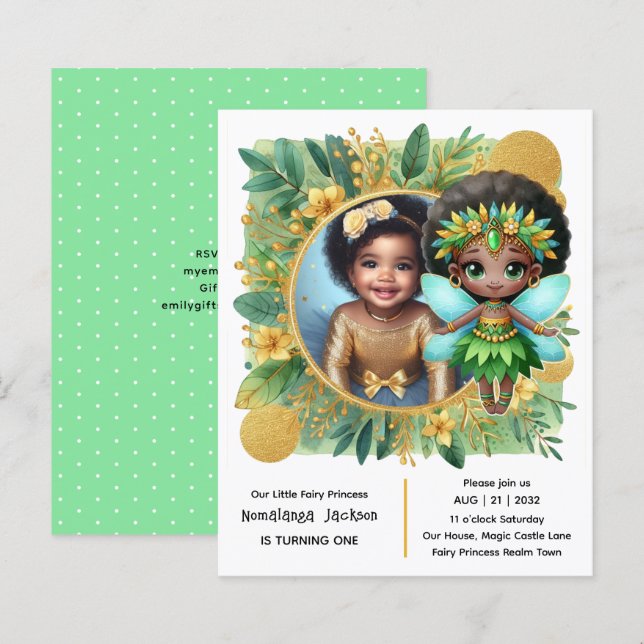 Photo Birthday Little Black Fairy African Tropical (Front/Back)