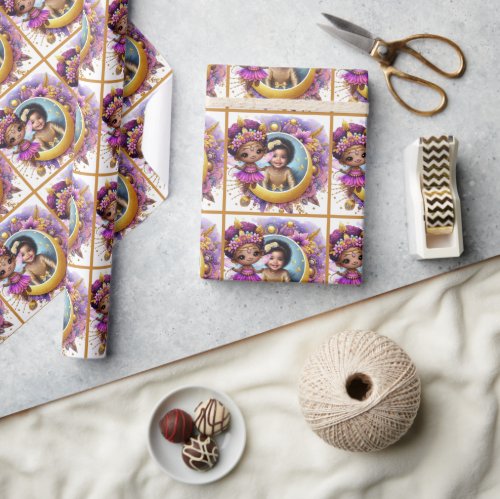 Photo Birthday Little Black Fairy Purple Yellow Wrapping Paper