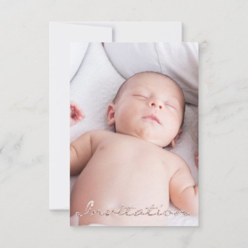 Photo Birthday New Baby Rose Gold Glitter Invitation