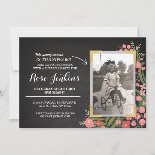 Photo Birthday Party Coral Floral Any Age Invite