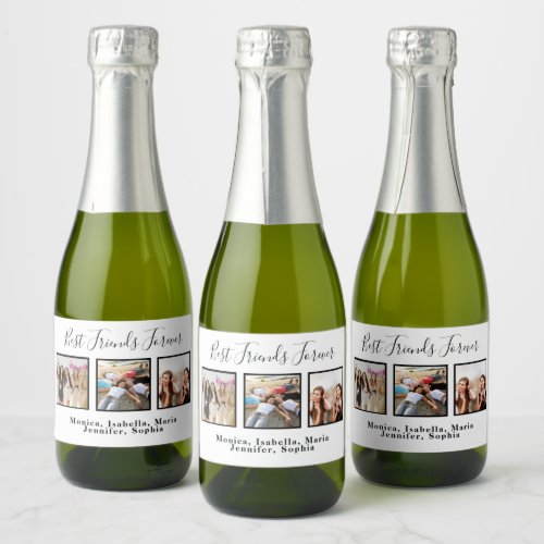 Photo birthday party friends forever white modern sparkling wine label