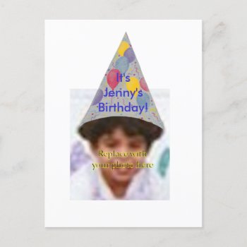 Photo Birthday Party Hat Invitation Postcards by Cherylsart at Zazzle