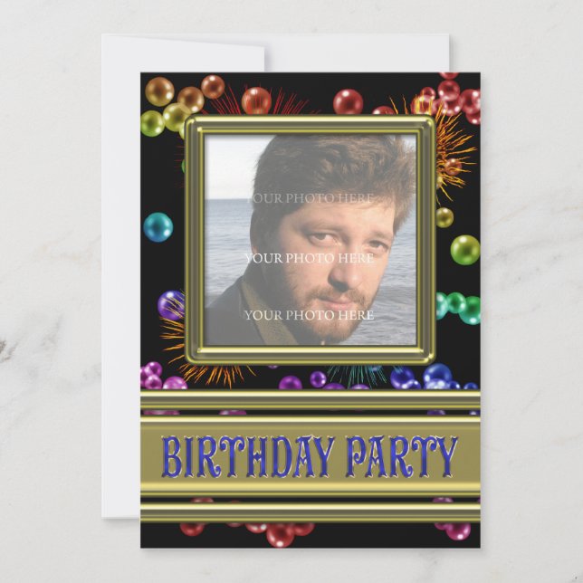 Photo Birthday party Invitation with bubbles (Front)