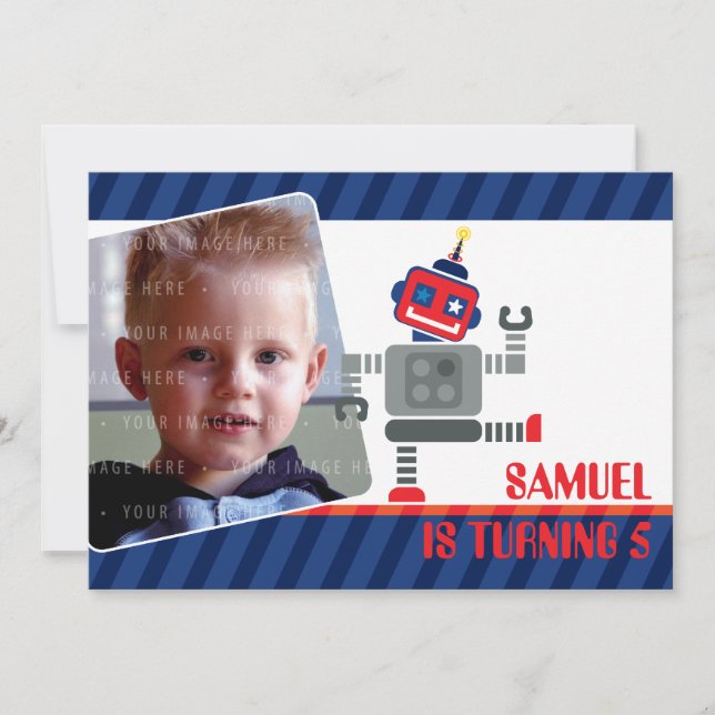 PHOTO BIRTHDAY PARTY INVITES :: robot dancing 3L (Front)