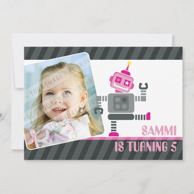 PHOTO BIRTHDAY PARTY INVITES :: robot dancing 5L (Front)