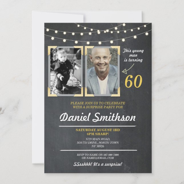 Photo Birthday Party Men's 2 Pictures Surprise Invitation (Front)