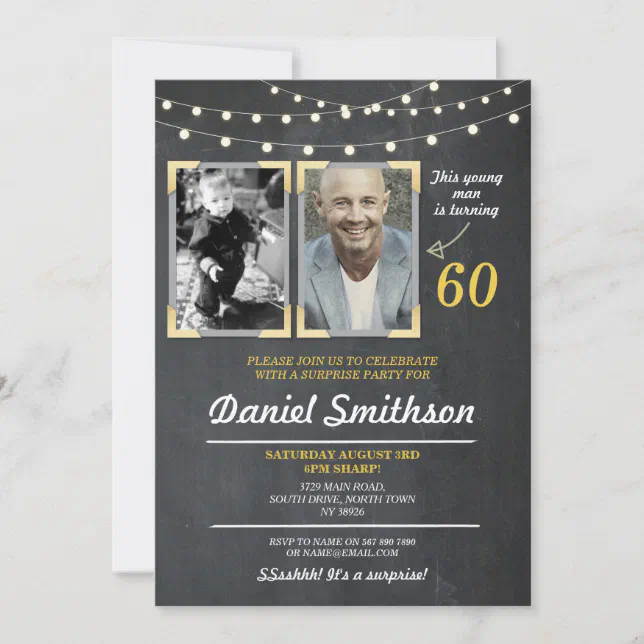 Photo Birthday Party Men's 2 Pictures Surprise Invitation | Zazzle