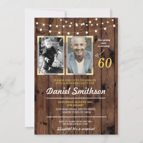 Photo Birthday Party Mens Pictures Surprise Wood Invitation