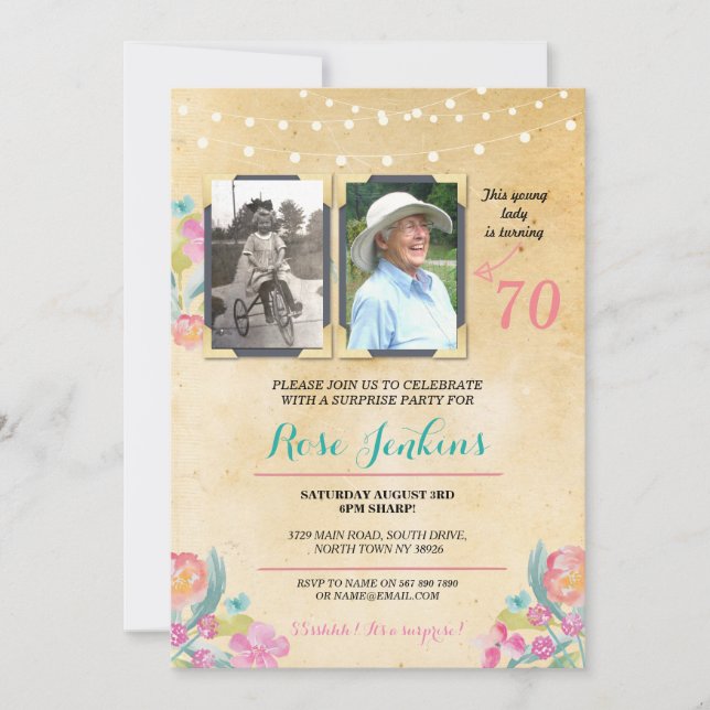 Photo Birthday Party Pink Floral 2 Pictures Invite (Front)