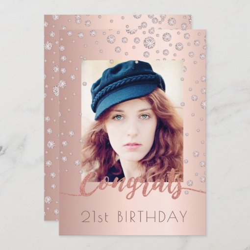 Photo Birthday Party Rose Gold Diamonds Glam Invitation Zazzle