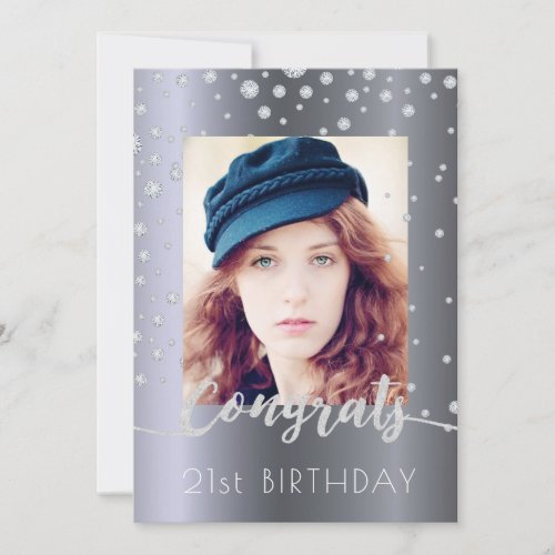 Photo Birthday Party silver glitter diamonds glam Invitation