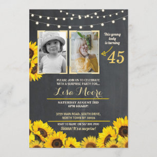 Photo Birthday Party Sunflower Chalk 2 Pictures Invitation