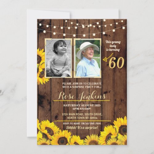 Photo Birthday Party Sunflower Wood 2 Pictures Invitation