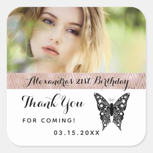 Photo Birthday Thank You Butterfly Square Sticker