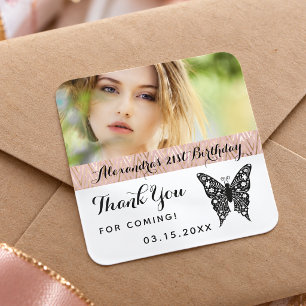 Photo Birthday Thank You Butterfly Square Sticker