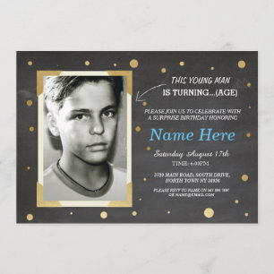 Photo Birthday Vintage Chalk Invite Mens 30th 40th