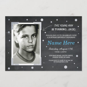 Photo Birthday Vintage Chalk Invite Mens 40th 50th