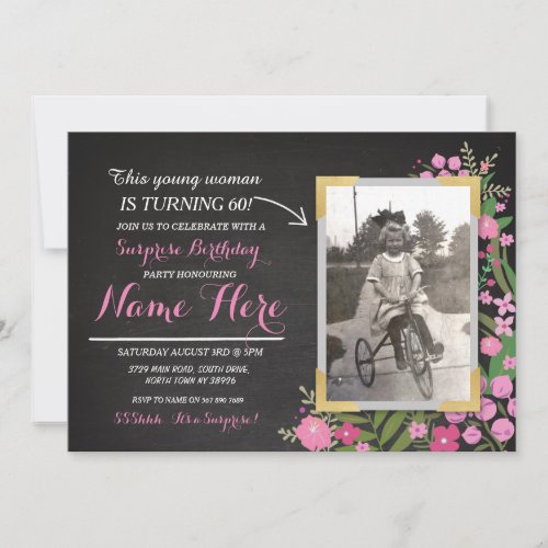 Photo Birthday Vintage Floral Invite Any Age Women