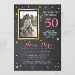 Photo Birthday Vintage Style Chalk Gold Invitation