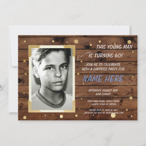 Photo Birthday Vintage Style Wood Invite 40th 60th