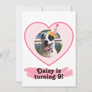 Photo Birthday with pink brush Invitation