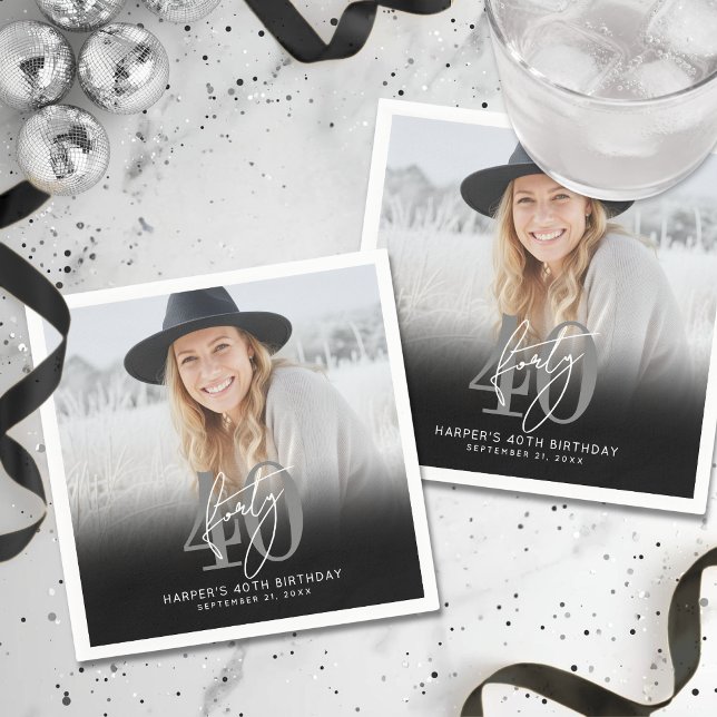 Photo Black 40th Birthday Party Napkins (Photo Black 40th Birthday Party Napkins)