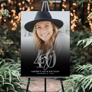 Photo Black 40th Birthday Party Sign