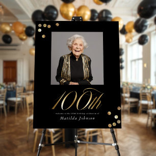 Photo Black and Gold 100th Birthday Welcome Sign
