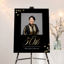 Photo Black and Gold 50th Birthday Welcome Sign