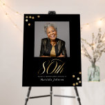 Photo Black and Gold 80th Birthday Welcome Sign<br><div class="desc">Photo Black and Gold 80th Birthday Welcome Sign. This design embraces a black and gold minimalist theme that exudes modern elegance. The invitation features a sleek black background, providing a sophisticated canvas for the opulent gold accents. Modern, stylish typography takes center stage, with serif fonts, creating a striking and elegant...</div>