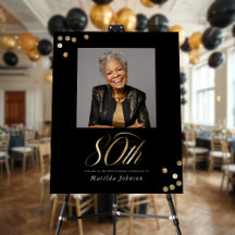 Photo Black and Gold 80th Birthday Welcome Sign