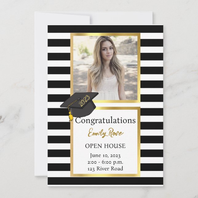 Photo Black and Gold Graduation Party Invitation (Front)